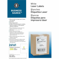 Business Source Shipping Labels - 5 1/2"x 8 1/2" - Permanent Adhesive - Rectangle - Laser, Inkjet - White - 26161