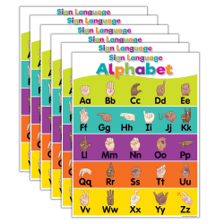 Teacher Created Resources Colorful Sign Language Alphabet Charts, 17" x 22", Pack Of 6 Charts