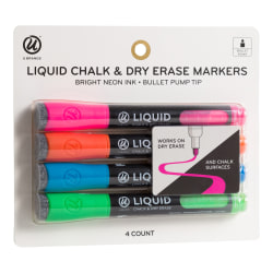 U Brands® Liquid Chalk Markers, Bullet Tip, Black Barrel, Assorted Ink, Pack Of 4 Markers