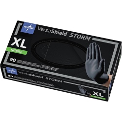 Medline STORM Nonsterile Exam Gloves - X-Large Size - Black - Textured, Latex-free, Powder-free - For Healthcare Working - 90 / Box