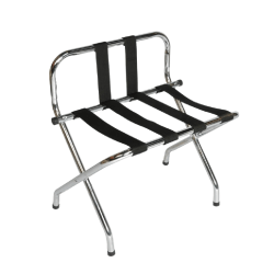 CSL High Back Metal Luggage Racks with Back Webbing, 26"H x 24"W x 16"D, Chrome/Black, Pack Of 6 Racks