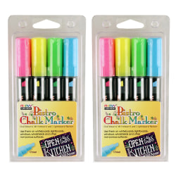 Marvy Uchida Bistro Chalk Markers, 8 Markers Total, Chisel Tip, Fluorescent Colors, 4 Markers Per Pack, Set Of 2 Packs