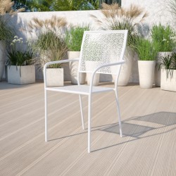 Flash Furniture Oia Indoor/Outdoor Steel Patio Armchair with Square Back, White
