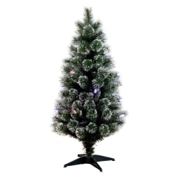 Nearly Natural Snowy Pine 48"H Artificial Fiber Optic Christmas Tree With LED Lights, 48"H x 20"W x 20"D, Green