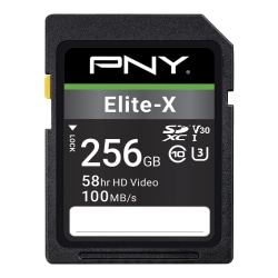 PNY Elite-X Class 10 U3 V30 SDXC Memory Card, 256GB, P-SD256U3100EX-GE