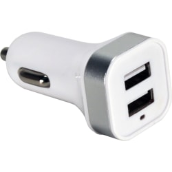 QVS 2-Port 3.4Amp USB Smart Car Charger for Smartphones and Tablets - 1 Pack - 12 V DC, 24 V DC Input - 5 V DC/3.40 A Output - White