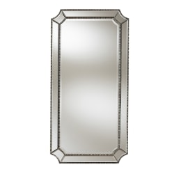 Baxton Studio Rectangular Wall Mirror With Beaded Frame, 40" x 20", Antique Silver