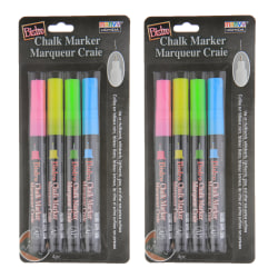 Marvy Uchida Bistro Chalk Markers, 8 Markers Total, Extra Fine Tip, Fluorescent Colors, 4 Markers Per Set, Pack Of 2 Sets