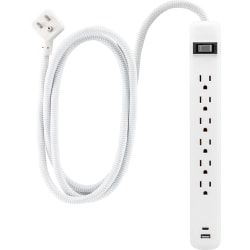 GE 82594 6-Outlet Power Strip With USB, 6' Cord, White