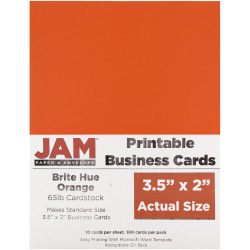 JAM Paper® Printable Business Cards, 3 1/2" x 2", Orange, 10 Cards Per Sheet, Pack Of 10 Sheets