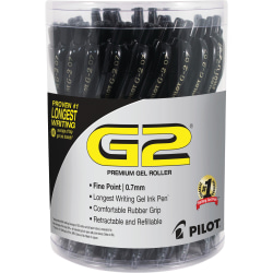 Pilot G2 Retractable Gel Pens, Fine Point, 0.7 mm, Black Barrel, Black Ink, Pack Of 36 Pens