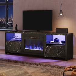 Bestier LED Electric Fireplace TV Stand For 70" TV With Storage Cabinets, 23-5/8"H x 70-7/8"W x 13-13/16"D, Black Marble