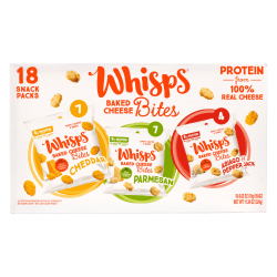 Whisps Baked Cheese Bites Variety Snack Packs, 0.63 Oz, Set Of 18 Packs