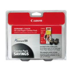 Canon® PG-40/CL-41 ChromaLife 100 Black And Tri-Color Ink Cartridges And 50 Sheets Of Glossy Photo Paper, Pack Of 2, 0615B009