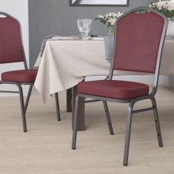 Flash Furniture HERCULES Series Crown Back Stacking Banquet Chair, Burgundy/Silver Vein