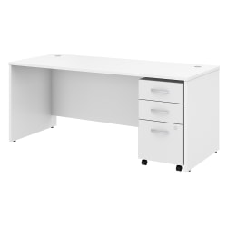 Bush Business Furniture Studio C Office Desk with Mobile File Cabinet, 72"W x 30"D, White, Standard Delivery