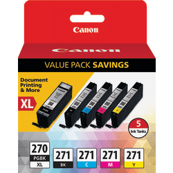 Canon PGI270 XL Black; CLI-271 Black; Cyan; Magenta; Yellow High-Yield/Standard Yield Ink Tanks, Pack Of 5, 0319C006