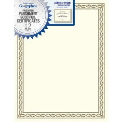 Geographics Parchment Certificates, 8-1/2" x 11", Serpentine Gold Foil, Pack Of 12