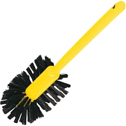 Rubbermaid Commercial 17" Handle Toilet Bowl Brush - 1.50" Synthetic Polypropylene Bristle - 17" Handle Length - 18.5" Overall Length - Plastic Handle - 12 / Carton - Brown, Yellow