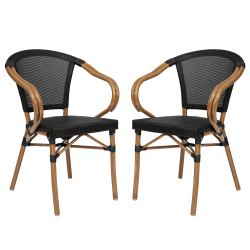 Flash Furniture 2 Pack Marseille Indoor/Outdoor Commercial Bistro Stacking Chair with Arms, Black/Natural Frame -2SDAS64218BKN