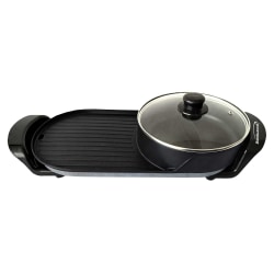 Brentwood® 2-Qt. 1,200-Watt 2-Sided Electric Hot Pot & 18-In. x 9-In. Korean BBQ Grill with Ceramic Nonstick Coating, Black, SK-71BK