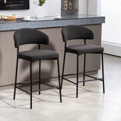 Glamour Home Bennett Upholstered Fabric Counter-Height Stools With Backs, Black, Set Of 2 Stools