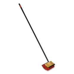O-Cedar® Commercial Bi-Level Floor Scrub Brush, Red Polypropylene Bristles, 10" Brush, 54" Black Metal Handle, 6/Carto