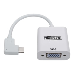 Tripp Lite Right-Angle USB C to VGA Adapter Cable USB-C M/F White 1080p 6in - First End: 1 x USB Type C Male Thunderbolt 3 - Second End: 1 x HD-15 Female VGA - 640 MB/s - Supports up to 1920 x 1200 - Nickel Plated Connector - White