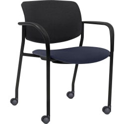 Lorell® Mobile Contemporary Plastic/Fabric Stacking Chairs, Dark Blue, Set Of 2