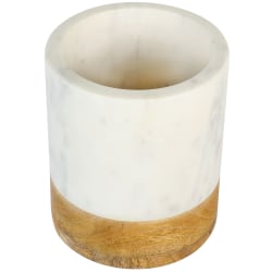 Laurie Gates California Designs Marble And Mango Wood Utensil Crock, 6-1/2", White