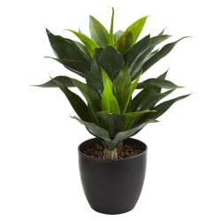 Nearly Natural Agave 21" Artificial Plant With Pot, Green/Black