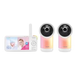 VTech Smart Wi-Fi 1080p 2-Camera 360°-Pan-And-Tilt Video Baby Monitor System With 5" Display, Night-Light And Remote Access, 3.03"H x 6.22"W x 0.094"D, White