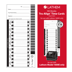 Lathem TruAlign E16 Time Cards For 1600E, Weekly, 1-Sided, 4" x 9", White, Box Of 100