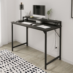 Realspace® Rezio 47" Computer Desk with Hutch and Integrated Power, Black