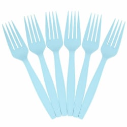 JAM PAPER Big Party Pack of Premium Plastic Forks, Aqua / Light Blue, 100 Disposable Forks/Box