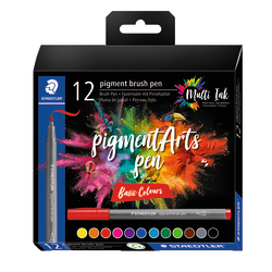 Staedtler Pigment Brush Pens, Basic Colors, Set Of 12 Pens