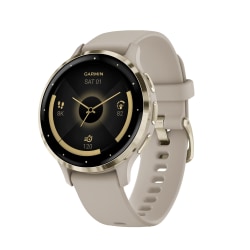 Garmin Venu 3S Fitness Smartwatch With Stainless-Steel Bezel And Silicone Band, French Gray/Soft Gold