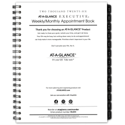 AT-A-GLANCE® Executive 2026 Weekly Monthly Refill for 70-NX81, Large, 8 1/4" x 11"
