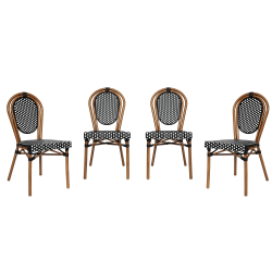 Flash Furniture 4 Pack Lourdes Indoor/Outdoor Commercial Thonet Bistro Stacking Chair, PE Rattan and Aluminum Frame, Black & White/Natural Frame