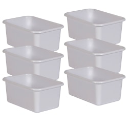Teacher Created Resources Small Plastic Storage Bins, 5"H x 11-3/8"W x 7-3/4"D, White, Pack Of 6