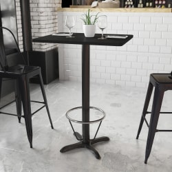 Flash Furniture Rectangular Laminate Table Top With Bar Height Table Base And Foot Ring, 43-3/16"H x 24"W x 30"D, Black