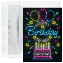 Custom Birthday Greeting Card "Neon Lights"  With Silver Foil Lined Envelopes,  5 5/8" x 7 7/8",  Box Of 25 Cards