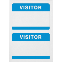 Advantus Self-Adhesive Visitor Badges, Rectangle, 2-1/4" x 3-1/2", White/Blue, Box of 100