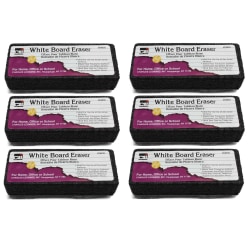 Charles Leonard Whiteboard Erasers, 5" x 2", Gray/Black, Pack Of 6 Erasers