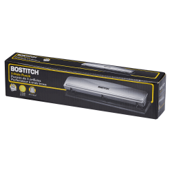 Bostitch Premium 3-Hole Punch, 12-Sheet Capacity, All-Metal, Rubber Base, Easy-Clean Tray, Silver/Black