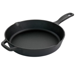 Oster Castaway Cast Iron Round Frying Pan With Dual Spouts, 12", Black