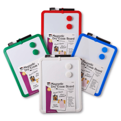 Charles Leonard Framed Magnetic Dry-Erase Boards, 8-1/2" x 11", Assorted Colors, Plastic Frame, Pack Of 4 Boards
