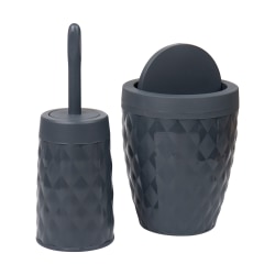 Mind Reader Basket Collection Round Diamond Wastepaper Basket And Toilet Brush Set, Gray