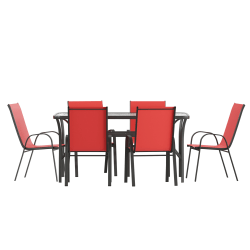 Flash Furniture Brazos 7 Piece Commercial Grade Patio Dining Set with Flex Comfort Material Seats and Backs, Red - TLH94B303CRD