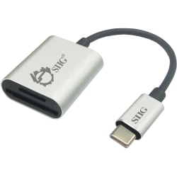 SIIG USB-C 2-in-1 Card Reader for SD & Micro SD - Silver - 2-in-1 - SD, SDHC, SDXC, TransFlash, microSD, microSDHC, microSDXC, MultiMediaCard (MMC) - USB 3.0 Type CExternal
